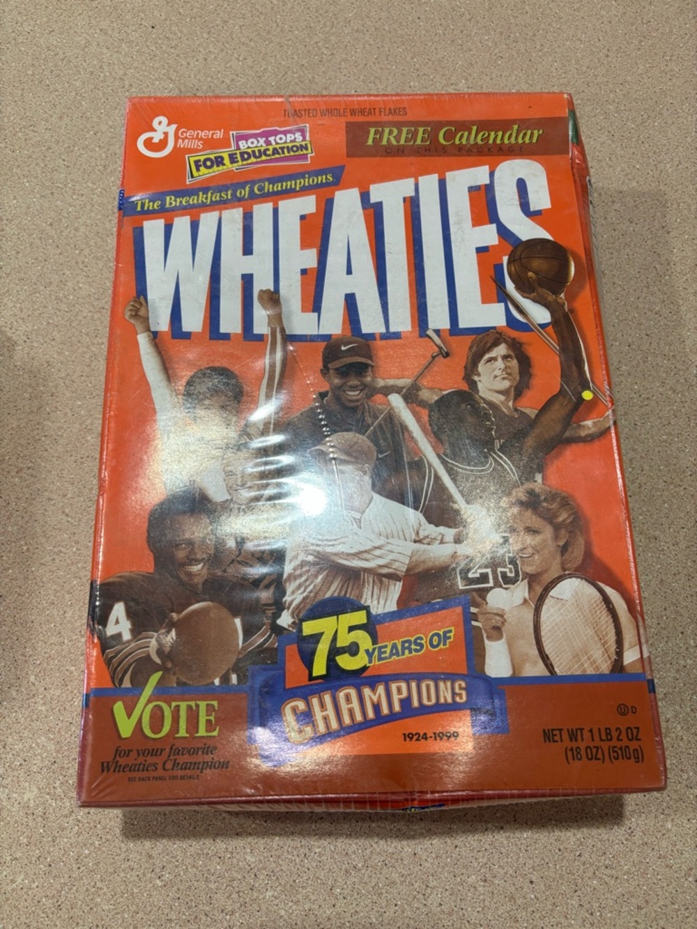 Wheaties 1999 "75 Years of Champions" commemorative cereal box.